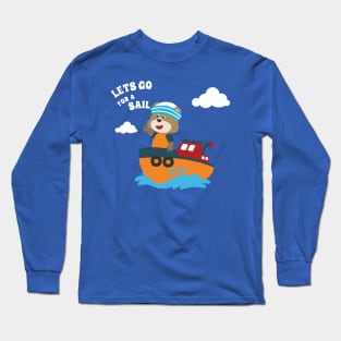 Cute bear the animal sailor on the boat with cartoon style. Long Sleeve T-Shirt